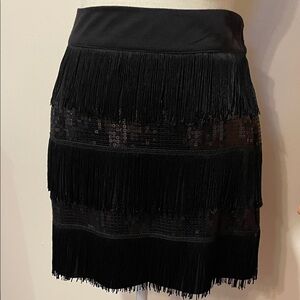 Black Fringe Sequin Tiered Skirt